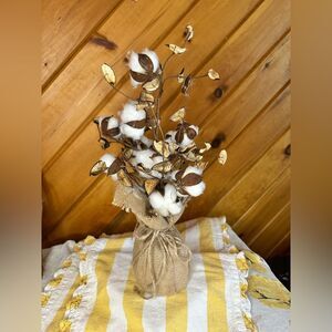 Robert Stanley Signature Collection Burlap Bag With Cotton Bouquet